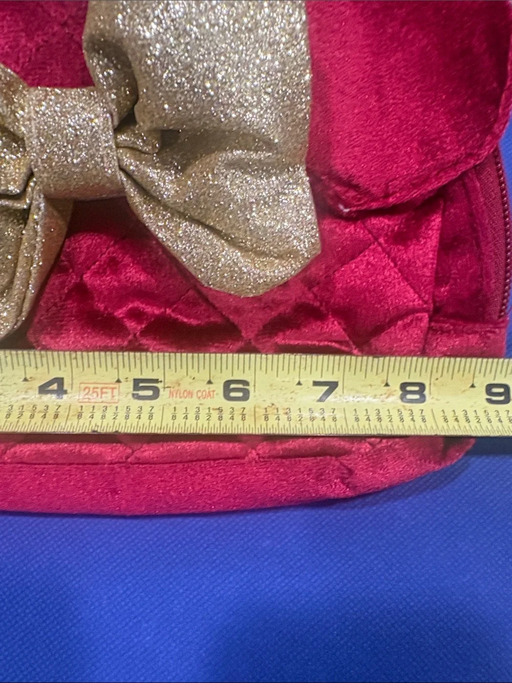 Red Velvet Minnie-Ear waistband bag with Gold Glitter Bow